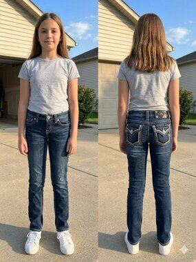 Miss Me Girls Size 14 Super Skinny Jeans Dark Wash Sequin Fringe Flap Pocket